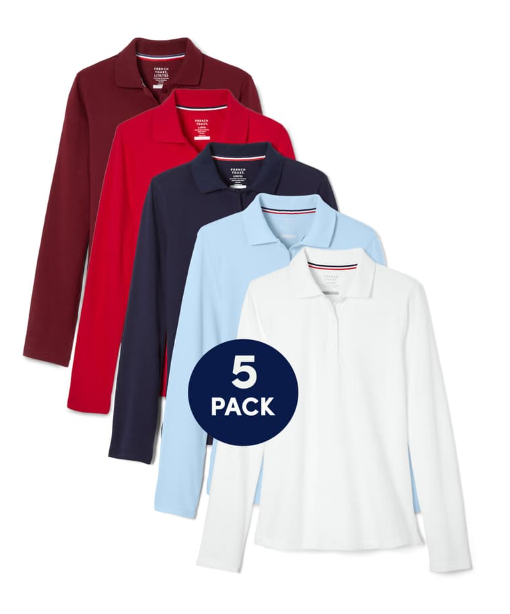 New! 5-Pack Long Sleeve Fitted Stretch Piqué Polo (Feminine Fit)